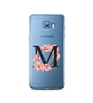 Pembe Çiçekli Harf Tasarım Süper Şeffaf Silikon Telefon Kılıfı Samsung C5 Pro   