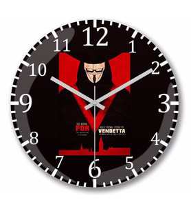V For Vendetta Duvar Saati Bombeli Gercek Cam