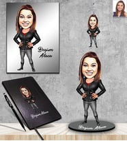 Kişiye Özel Bayan Karikatürlü 5 li Hediye Seti Model-7