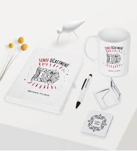 BK Gift Kişiye Özel Sınıf Öğretmeni Temalı Beyaz Defter Kalem Kupa Ayna Seti - 8