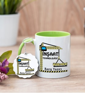 İnşaat Teknolojisi Öğretmeni Yeşil Kupa Bardak Ve Anahtarlık Set
