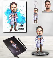 Kişiye Özel Doktor Karikatürlü 5 li Hediye Seti Bay-6