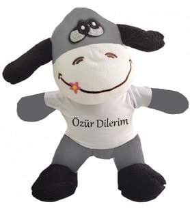 Özür Dilerim Tişörtlü Peluş Eşek   Peluş Oyuncak Eşek   Eşek (Siyah-Gri)