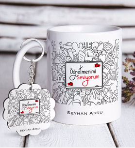 BK Gift Kişiye Özel Öğretmenimi Seviyorum Beyaz Kupa ve Anahtarlık Hediye Seti-1 (Model 1)
