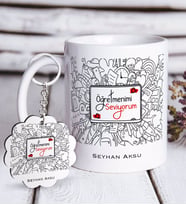BK Gift Kişiye Özel Öğretmenimi Seviyorum Beyaz Kupa ve Anahtarlık Hediye Seti-1 (Model 1)