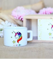 Ahşap Kutusunda Unicorn Tasarımlı Kupa Bardak