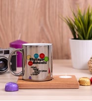 Bilgisayar Mühendisine Özel Ahşap Altlıklı Mumlu Silver Kupa Bardak