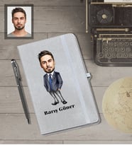 Kişiye Özel Öğretmen Karikatürlü Gri Defter Kalem Hediye Seti  Bay-7