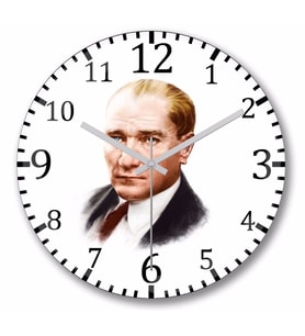 Mustafa  Kemal  Atatürk  Duvar Saati Bombeli Gercek Cam