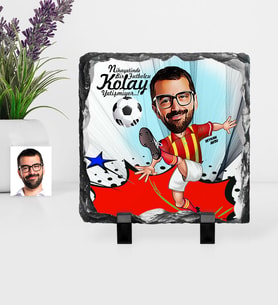 BK Gift Kişiye Özel Bay Futbolcu Sarı Kırmızı Karikatürlü Dekoratif Doğal Taş  1