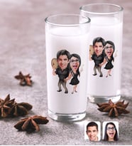BK Gift Kişiye Özel Renkli Baskılı Sevgililer Karikatürlü İkili Rakı Bardağı Seti-18 (Beyaz)