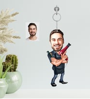 Kişiye Özel Kuaför  Hediye Karikatürlü Ahşap Anahtarlık