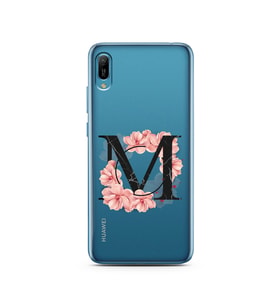 Pembe Çiçekli Harf Tasarım Süper Şeffaf Silikon Telefon Kılıfı Huawei Y6 2019 M-