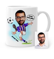 BK Gift Kişiye Özel Futbolcu Sarı Lacivert Karikatür Beyaz Kupa Bardak  1