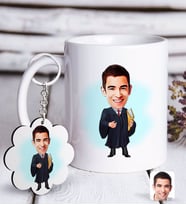 BK Gift Kişiye Özel Erkek Avukat Karikatürlü Beyaz Kupa ve Anahtarlık Hediye Seti-1 (Model 1)