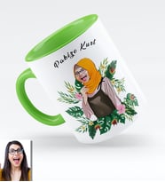 BK Gift Kişiye Özel Türbanlı Karikatürlü Yeşil Kupa Bardak 39y743