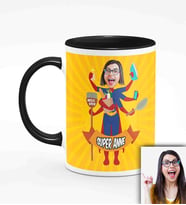 BK Gift Kişiye Özel Anneler Günü Temalı Karikatürlü Siyah Kupa Bardak S2
