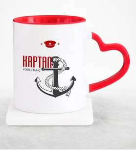 BK Gift Kişiye Özel Mesleki Kaptan Kırmızı Kalpli Kupa Bardak  1