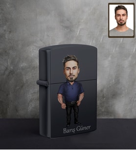 Kişiye Özel Erkek Karikatürlü UV Baskılı Siyah Benzinli Çakmak Model-7
