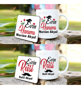 Evin Reisi Ve Evin Hanımı 2'Li Kupa 2det Bardak Altlığı Seti