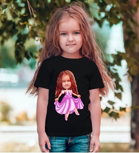BK Gift Kişiye Özel Kız Çocuk Prenses Karikatürlü Siyah T-Shirt-1 (Siyah)