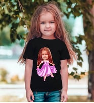 BK Gift Kişiye Özel Kız Çocuk Prenses Karikatürlü Siyah T-Shirt-1 (Siyah)