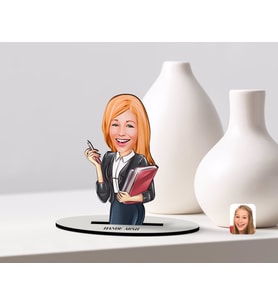 BK Gift Kişiye Özel Kadın Yönetici Karikatürlü Ahşap Biblo Model-1 (Beyaz)