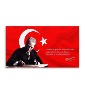 ''Güner Ofis''  Atatürk Resimli Deri Üzerine Kanvas Tablo 80x130