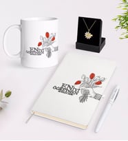 BK Gift Kişiye Özel En İyi Öğretmen Beyaz Kupa Defter Kalem ve İsimli Papatya Kolye Hediye Seti-7 (Model 1)