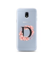 Pembe Çiçekli Harf Tasarım Süper Şeffaf Silikon Telefon Kılıfı Samsung J3 Pro D-