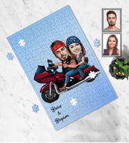Kişiye Özel Motorcu Sevgili Karikatürlü A3 130 Parça Puzzle Model 2