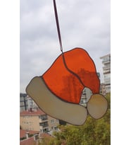 Markakanvas Turuncu ,beyaz Yılbaşı Şapkası cam vitray 16x16cm