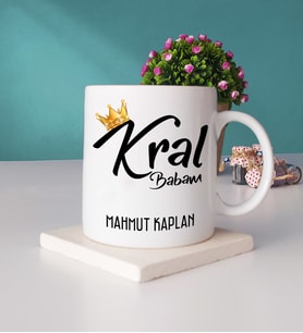 Babaya Hediye Kral Babam Babalar Günü Hediyesi Kupa Bardak ve Taş Bardak Altlığı Seti