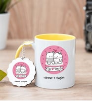 Aşık Çiftlere Özel Sarı Kupa Bardak Ve Anahtarlık Set
