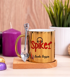 Spiker Ahşap Altlıklı Gold Kupa Bardak