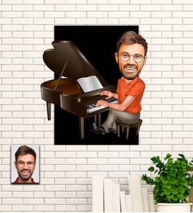 Kişiye Özel Piyanist Karikatür Ahşap Tablo