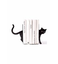 Kara Kedi Figürlü Dekoratif Metal Kitap Tutucu, Kitap Desteği (Siyah)
