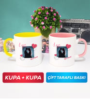İkili Sevgiliye Sevgililer Günü Hediyesi 7 Kupa Bardak Sarı Pembe