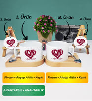 İkili Love Tasarımlı Sevgililer Günü Hediyesi Kısa Kupa Bardak Anahtarlık