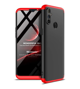 Microsonic Realme C3 Kılıf Double Dip 360 Protective Siyah Kırmızı