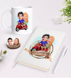 BK Gift Kişiye Özel Yılın En Mükemmel Çifti Karikatürlü Beyaz Defter Kalem ve Kupa Seti-10 (Model 1)