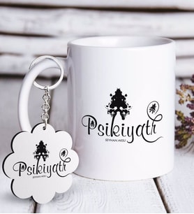 BK Gift Kişiye Özel Mesleki Psikiyatr Beyaz Kupa ve Anahtarlık Hediye Seti (Model 1)
