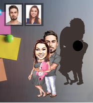 Kişiye Özel Sevgili Karikatürlü Ahşap Magnet Model 16