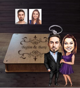 Kişiye Özel Sevgili Karikatürlü Ahşap Anahtarlık Kutulu  Model 15