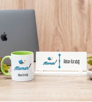 Memur Yeşil Kupa Bardak Ve Masa İsimliği Hediye Seti
