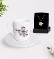 BK Gift Kişiye Özel Anasınıfı Öğretmeni Türk Kahvesi Fincanı ve İsimli Papatya Kolye Hediye Seti-2 (Model 1)