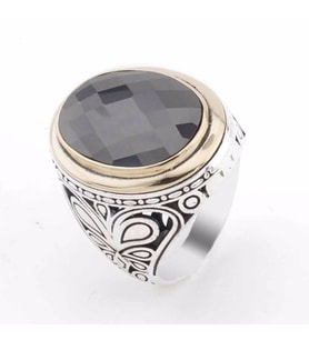 Siyah Zirkon Oval Taşlı Gümüş Erkek Yüzük