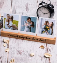 Anneye Hediye 3 Fotoğraflı Ahşap Stand