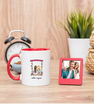 Best Friends Salıncak Tasarım Kırmızı Kupa ve Kırmızı Mini Fotoğraf Çerçevesi