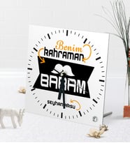 BK Gift Kişiye Özel Benim Kahraman Babam Masaüstü Kare Cam Saat (Beyaz)